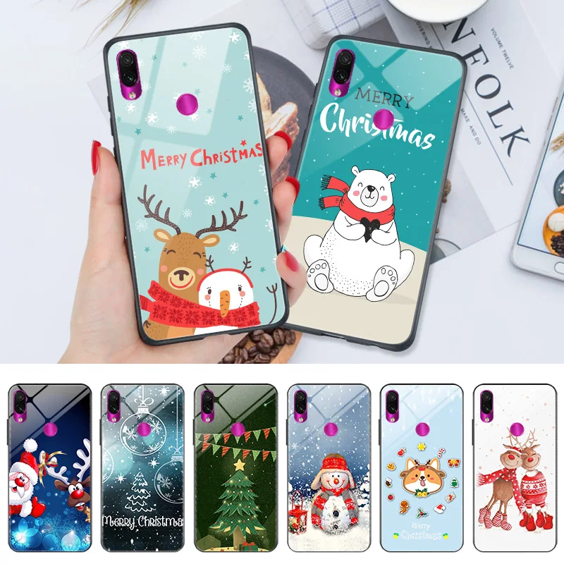 Чехол с рождественским рисунком для телефона Redmi 7 7A 8A Жесткий из поликарбоната