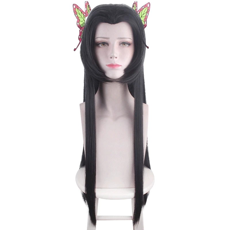 Blade of Demon Slayer Kochou Kanae Cosplay Wig Long Straight  Black Synthetic Hair for Women Halloween Concert Role Play Wigs