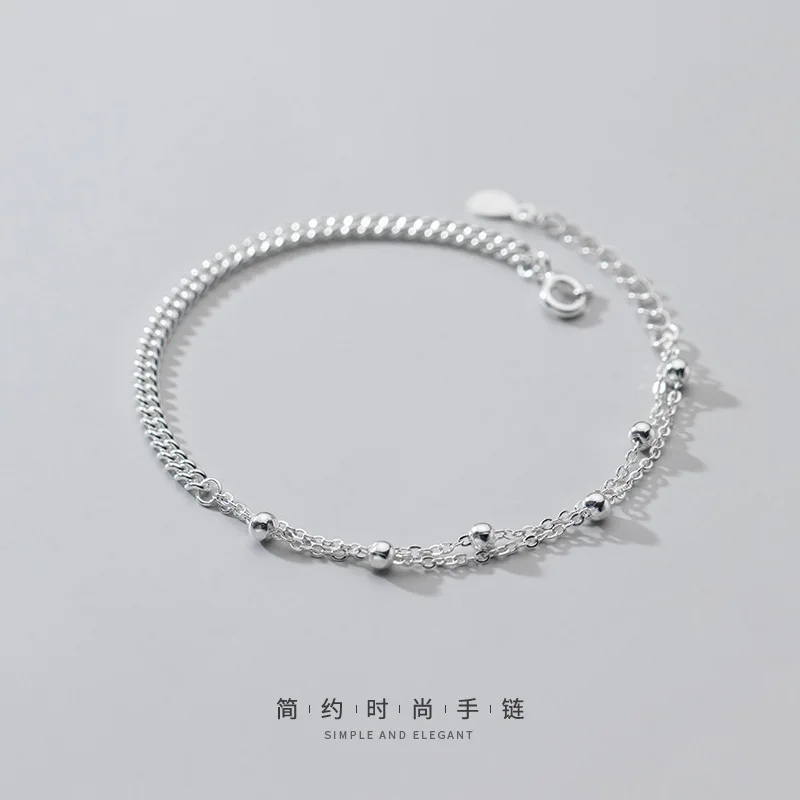 

S925 silver asymmetric double-layer light bead chain bracelet femininity Korean simple jewelry S4387