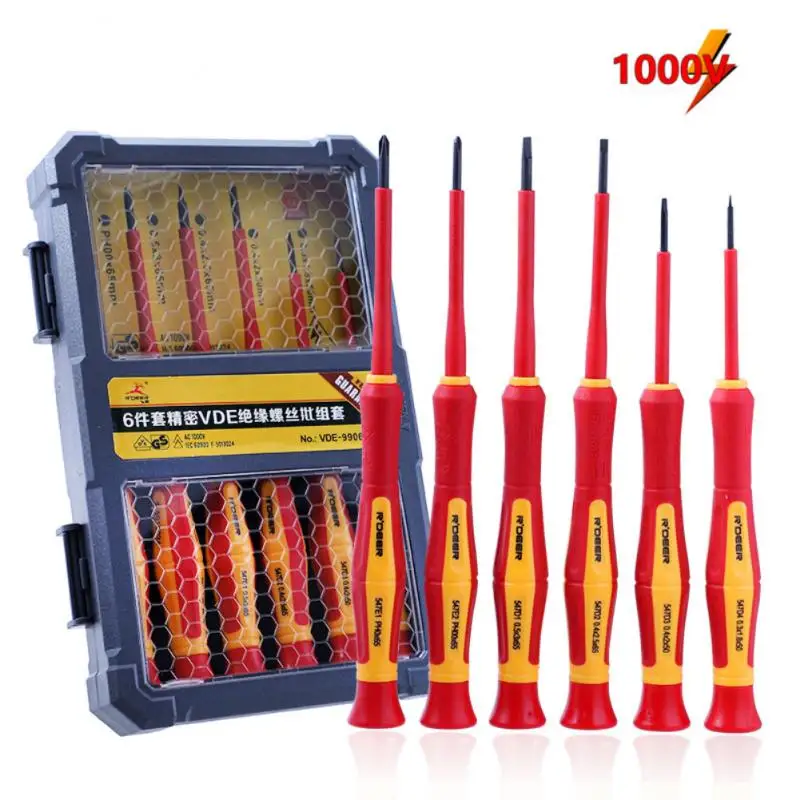 

6pcs Insulated Screwdriver Set Precision Screwdriver Magnetic Slotted Phillips Bits For Electrician Hand Tool