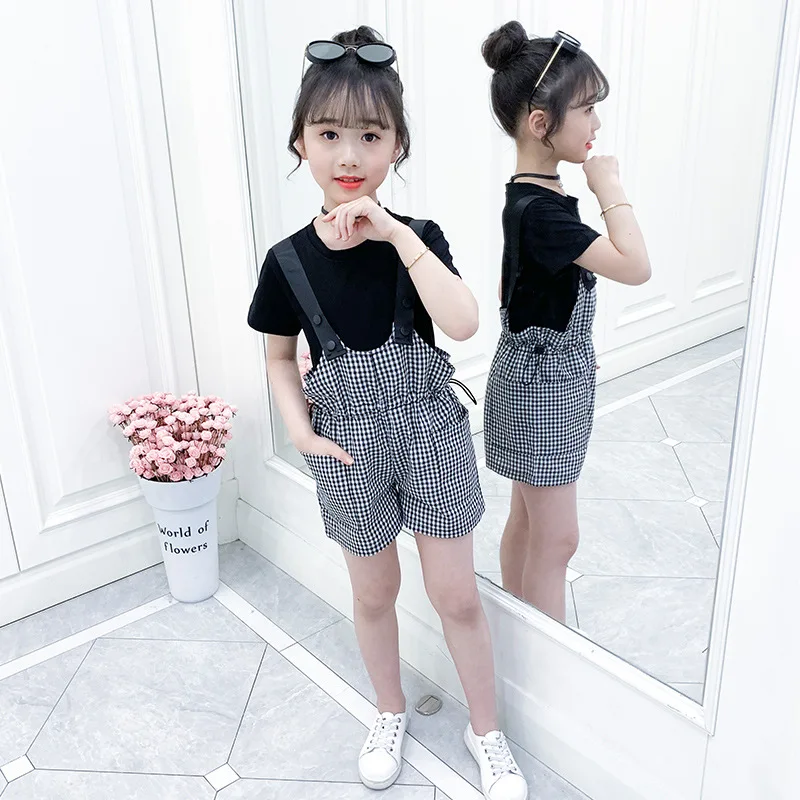 Комплект одежды для маленьких девочек из двух предметов рубашка и шорты в клетку