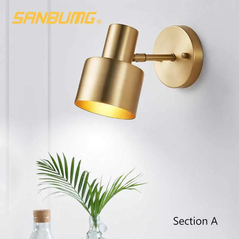 Нордическая Современная прикроватная лампа вращающаяся настенная Золотой Фон