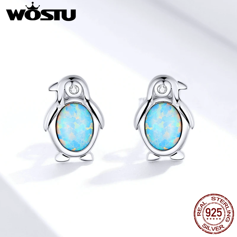 Женские серьги-гвоздики WOSTU настоящее 925 пробы Серебряный Пингвин голубой опал