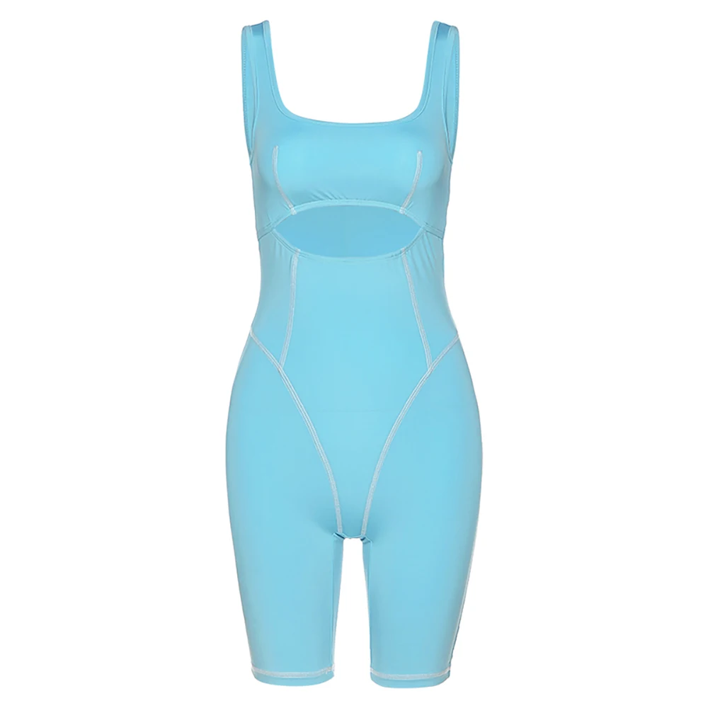 

Hollow Out Top Sexy Ladies Outfits Playsuits Striped Sporty Tank Bodycon Dress Sheath Push Up Jumpsuits Rompers Overalls Shorts