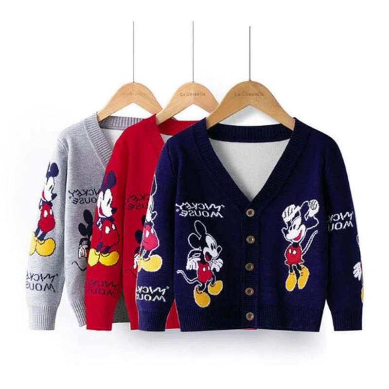 Детский свитер Disney с Микки Маусом вязаный кардиган Сезон осень зима Пальто для