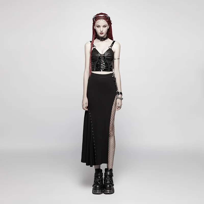 Женская длинная юбка в стиле панк рок черная облегающая для костюмированной