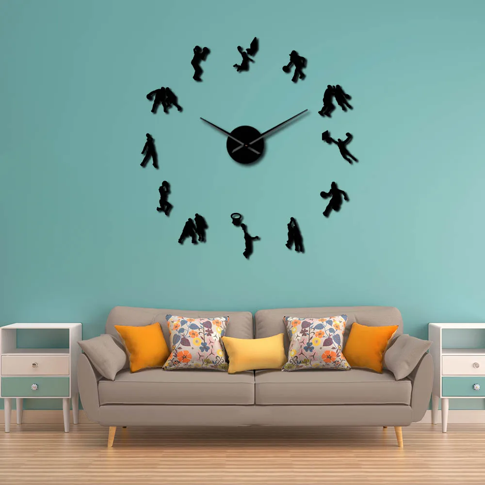 

Basketball Game Sport Modern DIY Large Wall Clock Athlete Hoopster Slam Dunk Sign Boys Room Decor Big Time Clock Mirror Effect