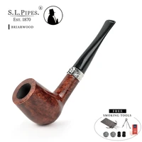%e2%96%82%ce%be smoker large size tobacco pipe handmade briarwood pipe straight stem with silver ring fit 9mm filters with free smoking tools