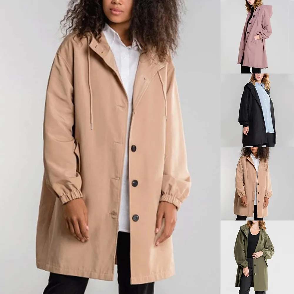 

Women Plus Size Japan Solid Normcore Windbreaker Hooded Mid-Length Loose Casual Warm Commuting Jacket Coat