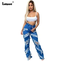 ladiguard high waist demin pants 2021 vintage holes destroyed jeans women casual distressed trousers skinny fashion ripped jeans