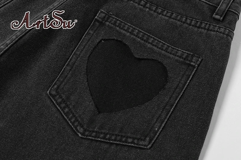 

Artsu Cotton Gradient Panelled Wide Leg Dennim Trousers Jeans Women Pants Heart-Shaped Pockets Autumn Basic Bottoms 42299