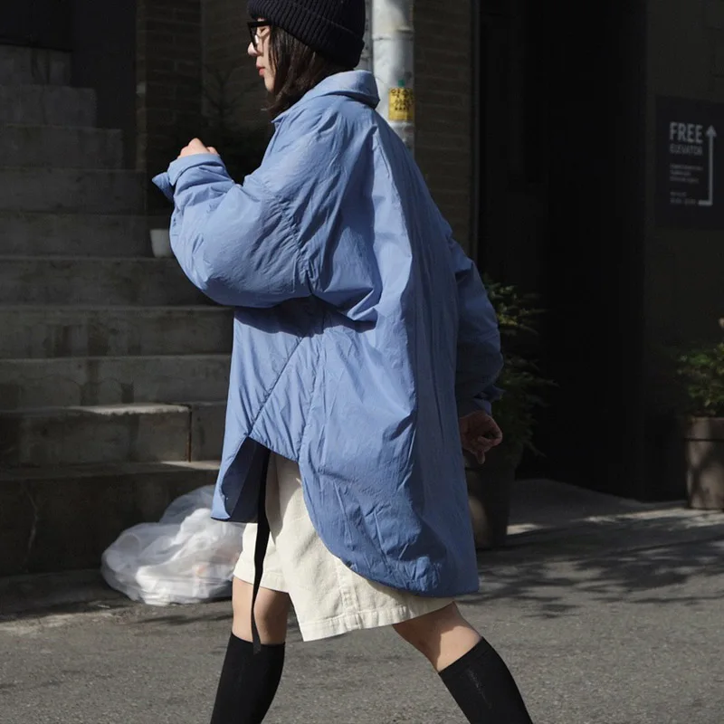 

Women's Down Jacket 2020 Winter Long Sleeve Warm Turndown Quilted Coat Shirt Collar Lady Cotton Padded Outerwear Parka Pullover