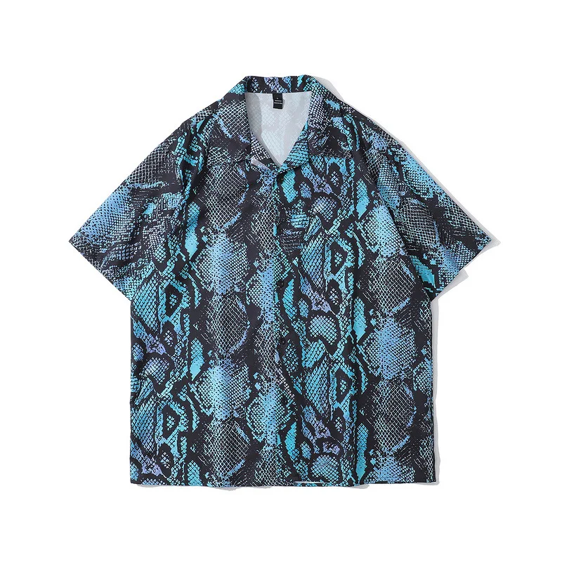 

Summer Street Hip-hop Snake Print Short-sleeved Shirt Men Loose Casual Five-point Sleeve Shirt Fashion Trendy Beach T-shirt -40