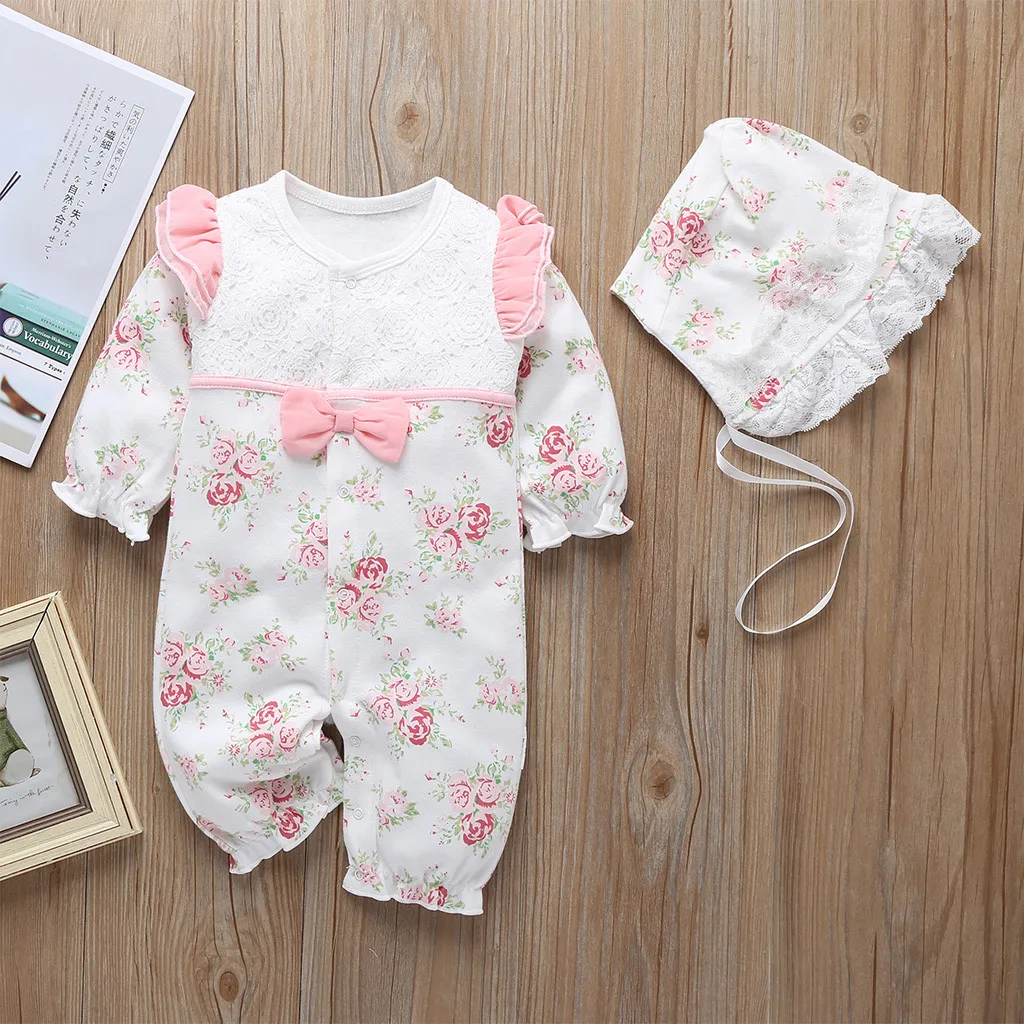 Зимняя одежда для новорожденных девочек утепленный Цветочный комбинезон