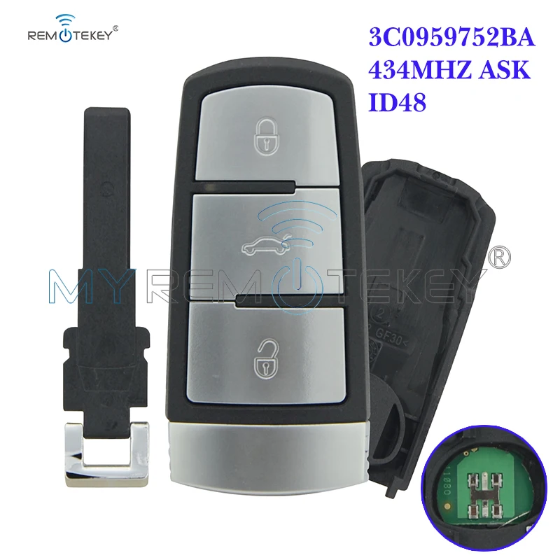

Remtekey Keyless smart car key for VW Volkswagen Magotan Passat CC 433Mhz ASK ID48 chip 3C0 959 752BA 3 button key 2005 -2010