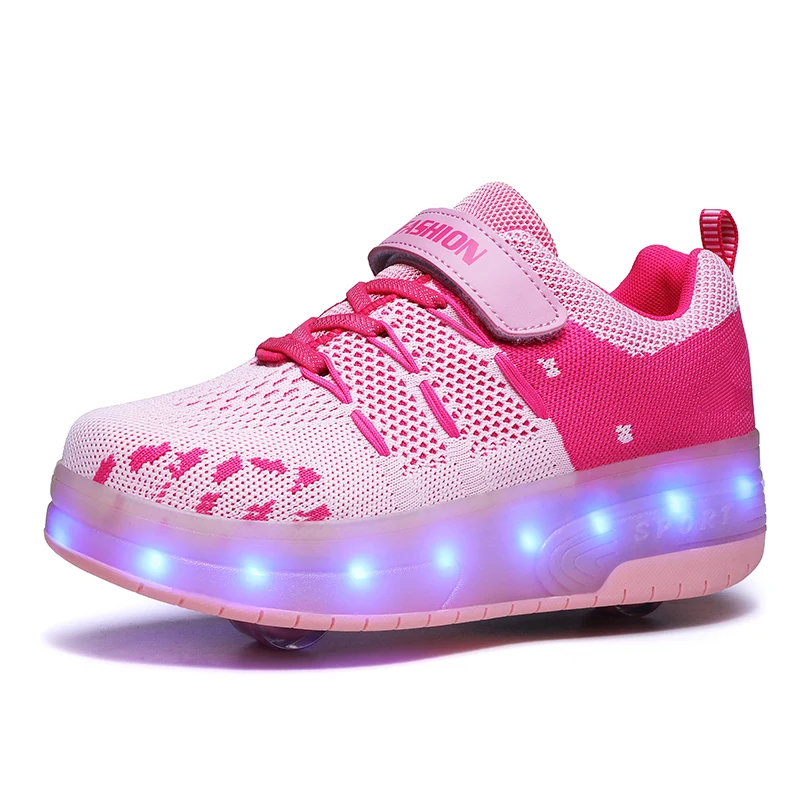 

New Pink Orange USB Charging Fashion Girls Boys LED Light Roller Skate Shoes For Children Kids Sneakers With Wheels Two wheels