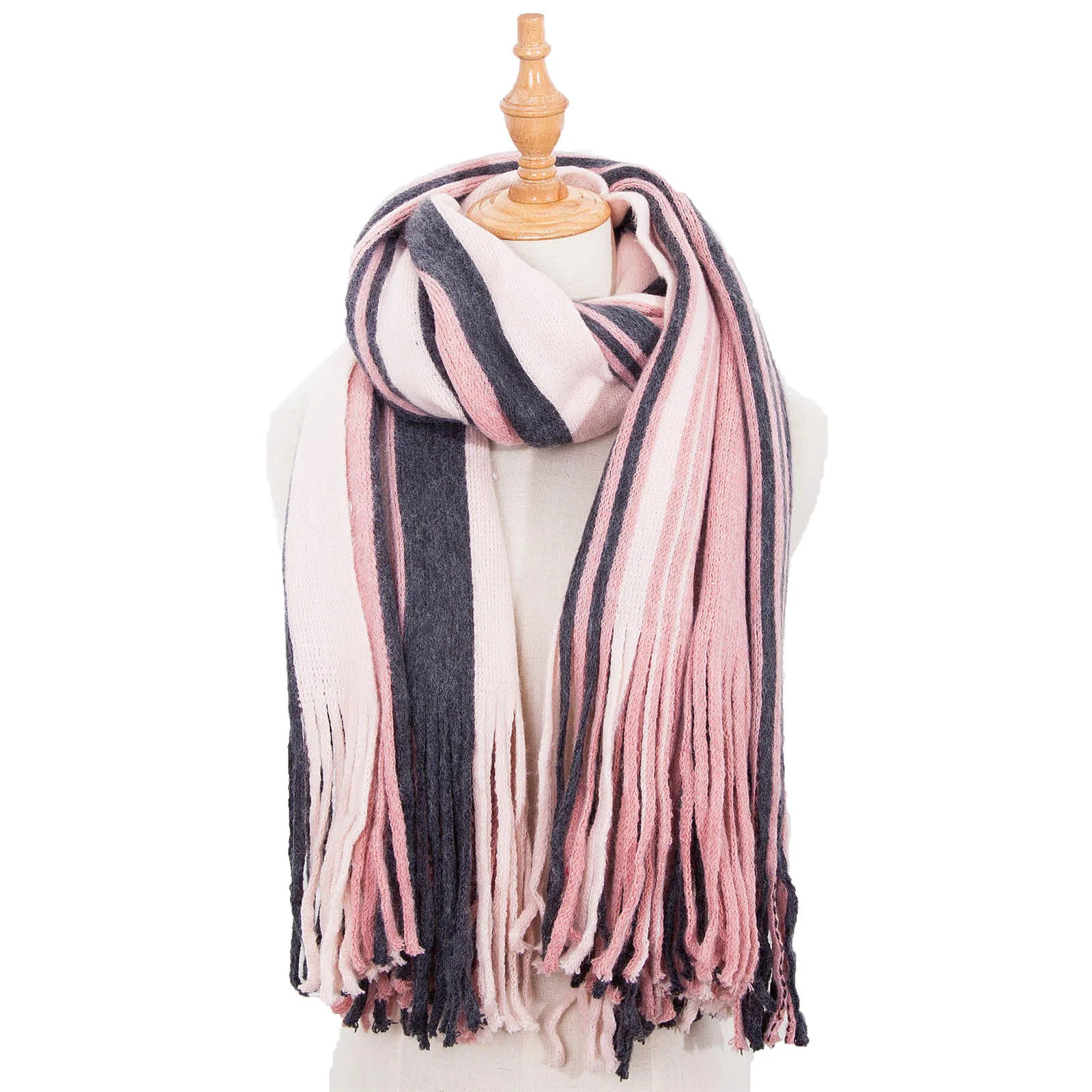 

Winter Designer Scarf Adult Striped Cotton Scarf Brand Shawl Wrap Knit Bufandas Long Striped With Tassel Shawl Warm Neck#g30