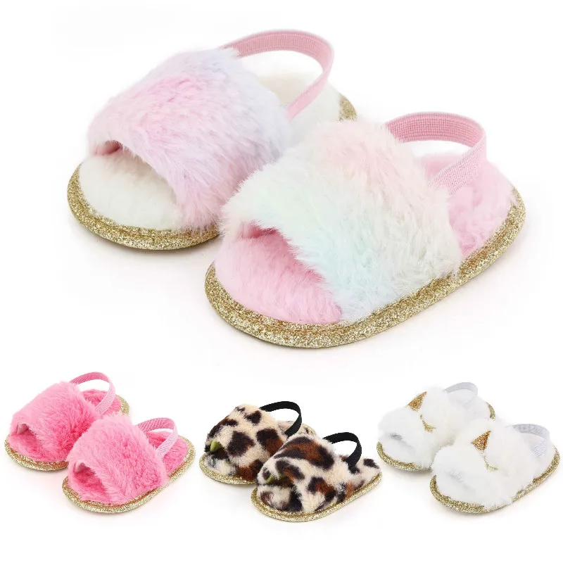 Босоножки детские плюшевые на флисе плоской подошве осень/зиму|Сандалии| |