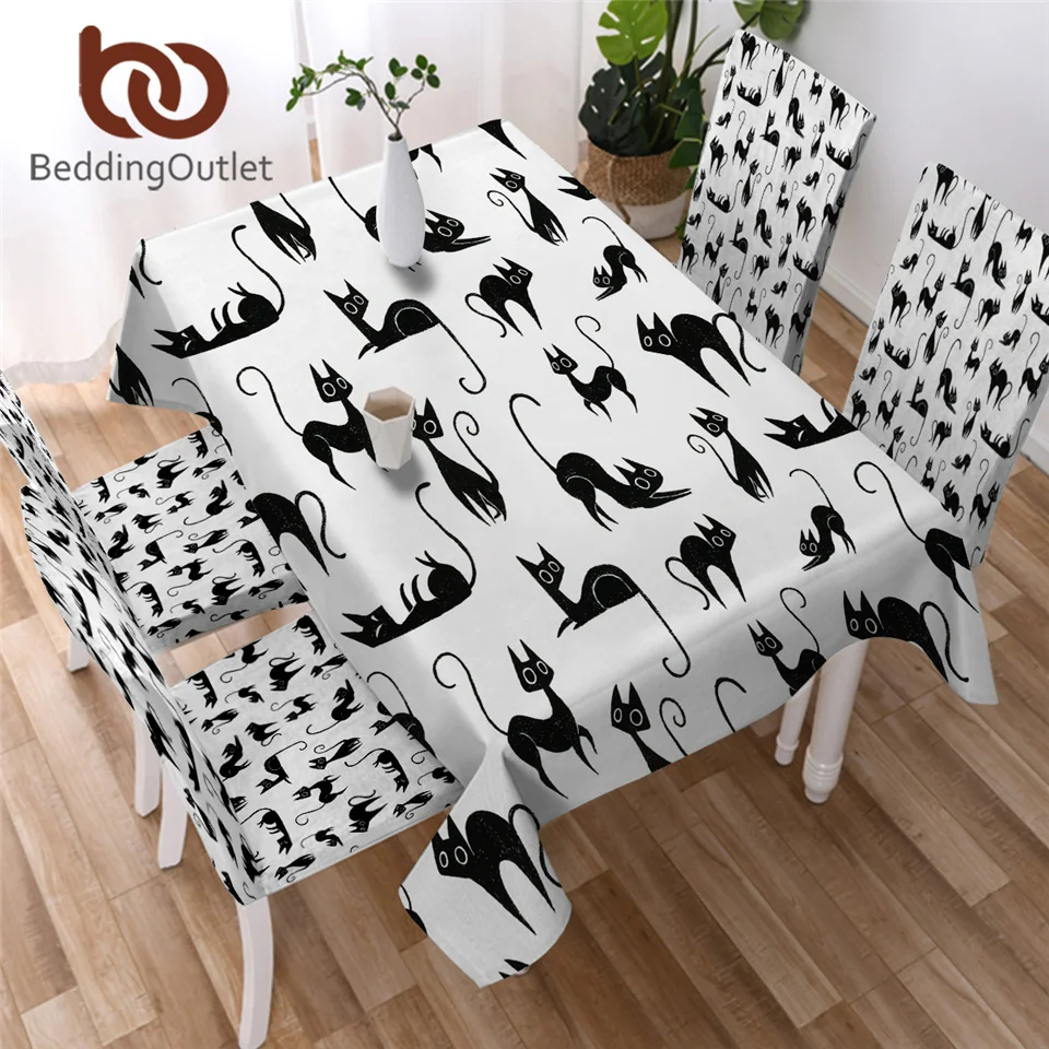 BeddingOutlet Мультфильм Скатерть с котами Водонепроницаемый скатерть для обеденнго стола Черный и белый стол с домашним декором, моющееся покрытие, мода