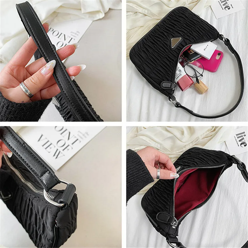 

TOYOOSKY 2020 New Cloud Shoulder Bag Women Baguette Shaped Handbag Pleated Female OL Commute Underarm Bag High Quality Bolsa