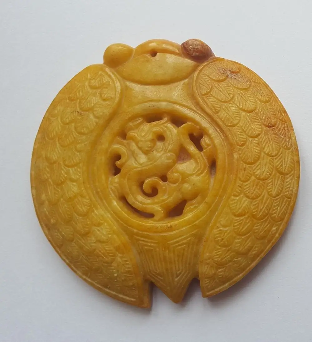 Ручной работы из желтого нефрита резная подвеска с драконом|Статуи и скульптуры|