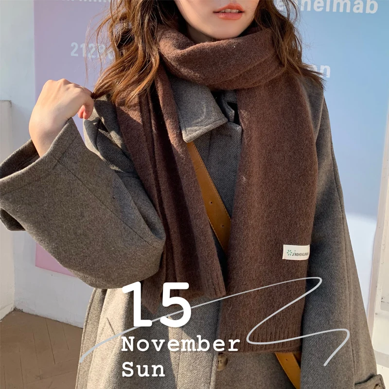 

Новинка 2021, универсальный плотный теплый женский зимний шарф, модные женские шали, шерстяные мягкие шарфы на ощупь, однотонный шарф