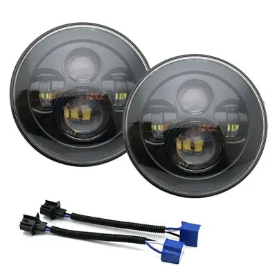 40w black 2X7 дюймов круглый светодиодный фары проекционный комплект фар для Jeep Wrangler JK TJ LJ lada niva 4x4 suzuki samurai Hummer H1 H2 - Цвет: 40w black