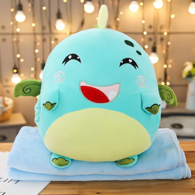Модные мягкие единороги 2 в 1 подушки с одеялом внутри Kawaii Плюшевые Единорог слон кошка динозавр подарок на Рождество - Цвет: Светло-зеленый