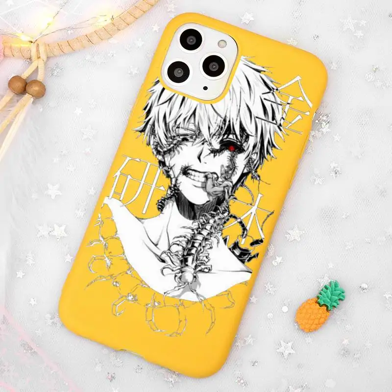 

Anime Tokyo Ghouls horror cartoon Phone Case Candy Color Yellow for iPhone 11 12 pro XS MAX 8 7 6 6S Plus X 5S SE 2020 XR