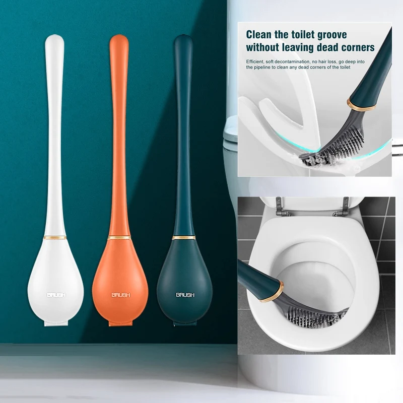 

Toilet Brush with Holder set Long Handled WC Cleaning Brushes Silicone Toilet Cleaner Wall Mounted Bathroom Accessories Bath Kit