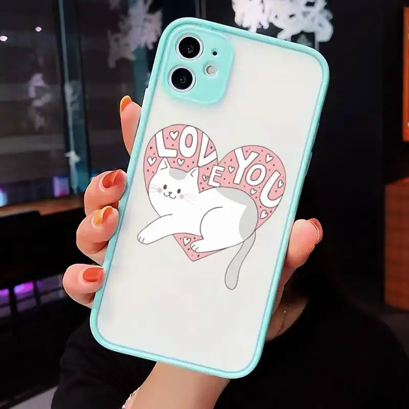

Cat lovely Creative white cartoon Phone Cases Matte Transparent for iPhone 7 8 11 12 s mini pro X XS XR MAX Plus cover funda