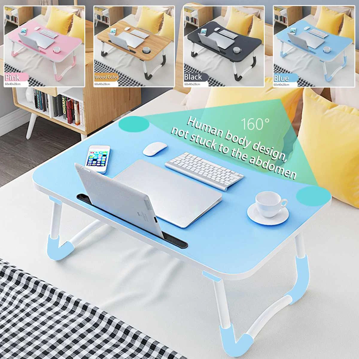 Wooden Foldable Computer Desk Folding Laptop Stand Holder Portable Study Table for Bed Sofa Tea Serving | Мебель