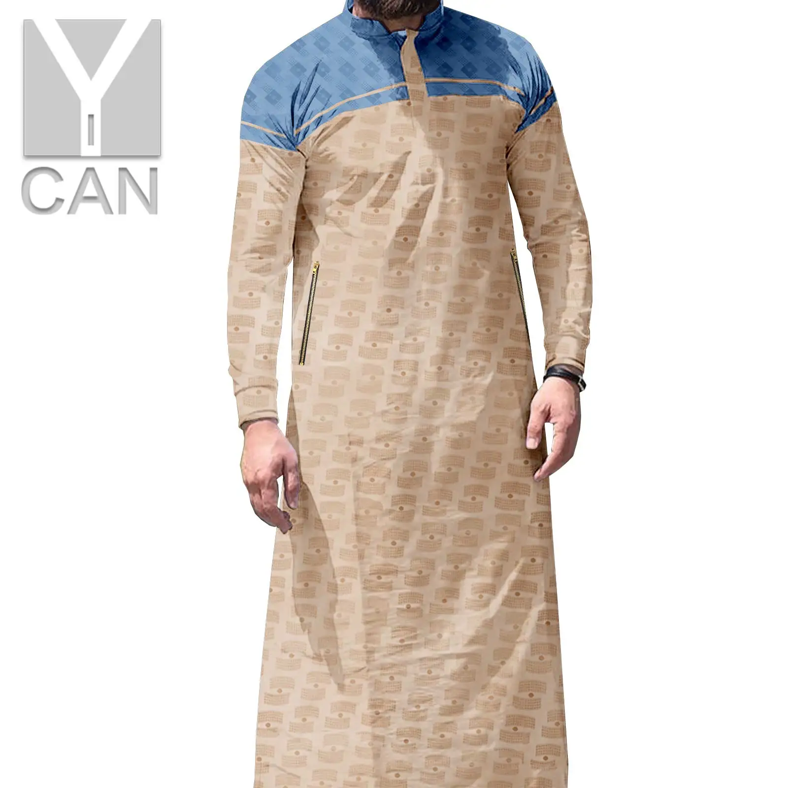 Y-CAN Muslim Men Arab Islamic Kaftan Pakistan Free  Abaya Long Sleeve Fashion Saudi Arabia Men Jubba Thobe Texture Y201026