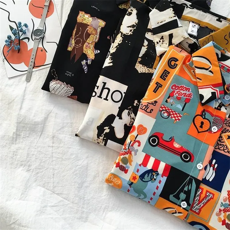 

Harajuku Print Shirts Women Summer Thin Korean Chic Long Sleeve Blouses Streetwear 2020 Retro Fashion Loose Student Tops Female