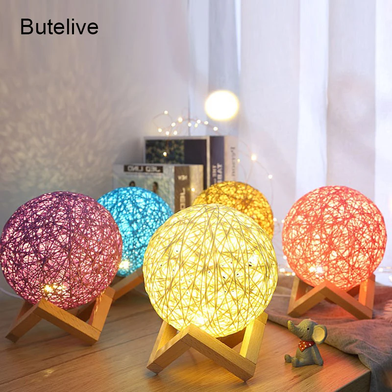 Настольные лампы для спальни прикроватная лампа с USB Красочный ночник шар пенька