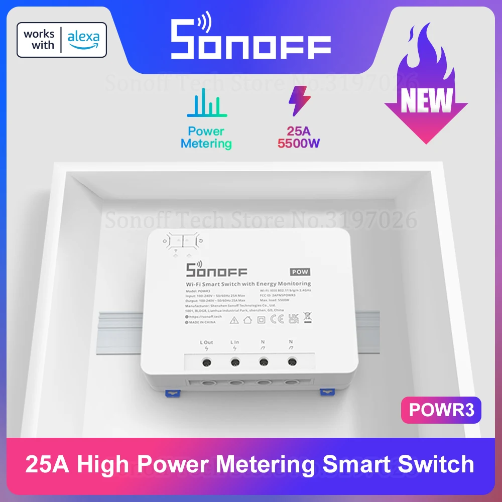 Смарт переключатель SONOFF POW R3 25 А с поддержкой Wi Fi|Модули для умного дома| |