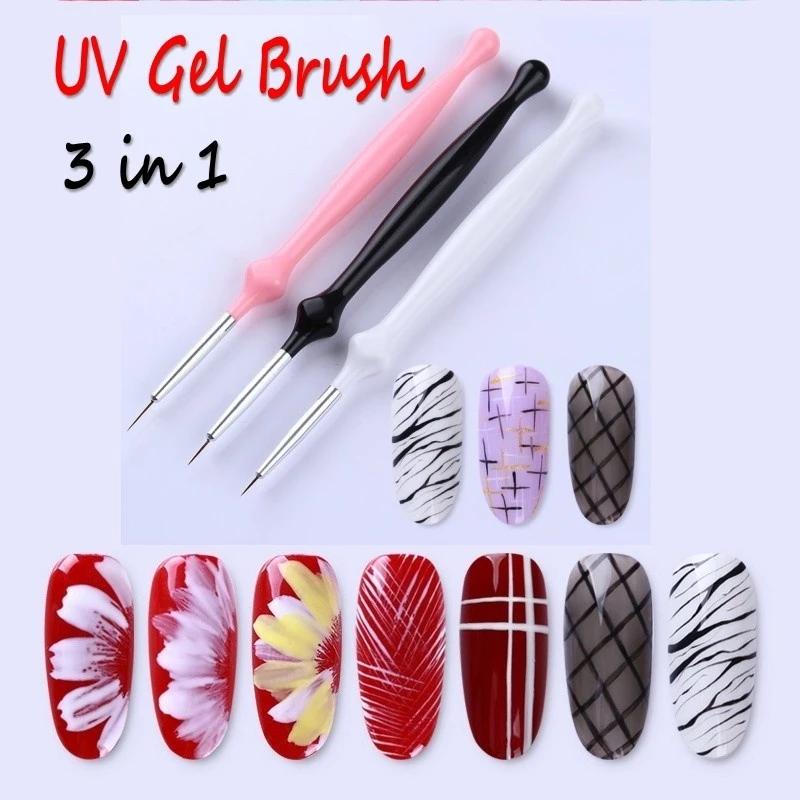 3pcs Nail Art Brush Pen Set Gradient UV Gel Drawing Striping Liner Brushes Rhinestone Acrylic Handle Painting Manicure | Красота и