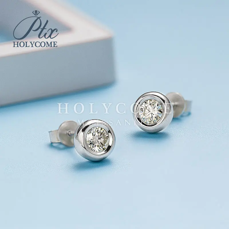 

18K gold earrings 2020 hot sale Round top quality stones good luck pure loose moissanite jewelry supplier factory direct sale