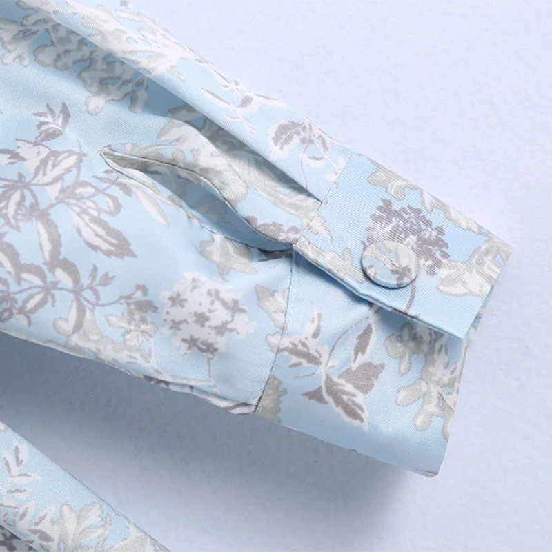 

Dresses in vintage printed floral women's shirts with elegant long sleeve belt dressed split turn down collar midi office dress