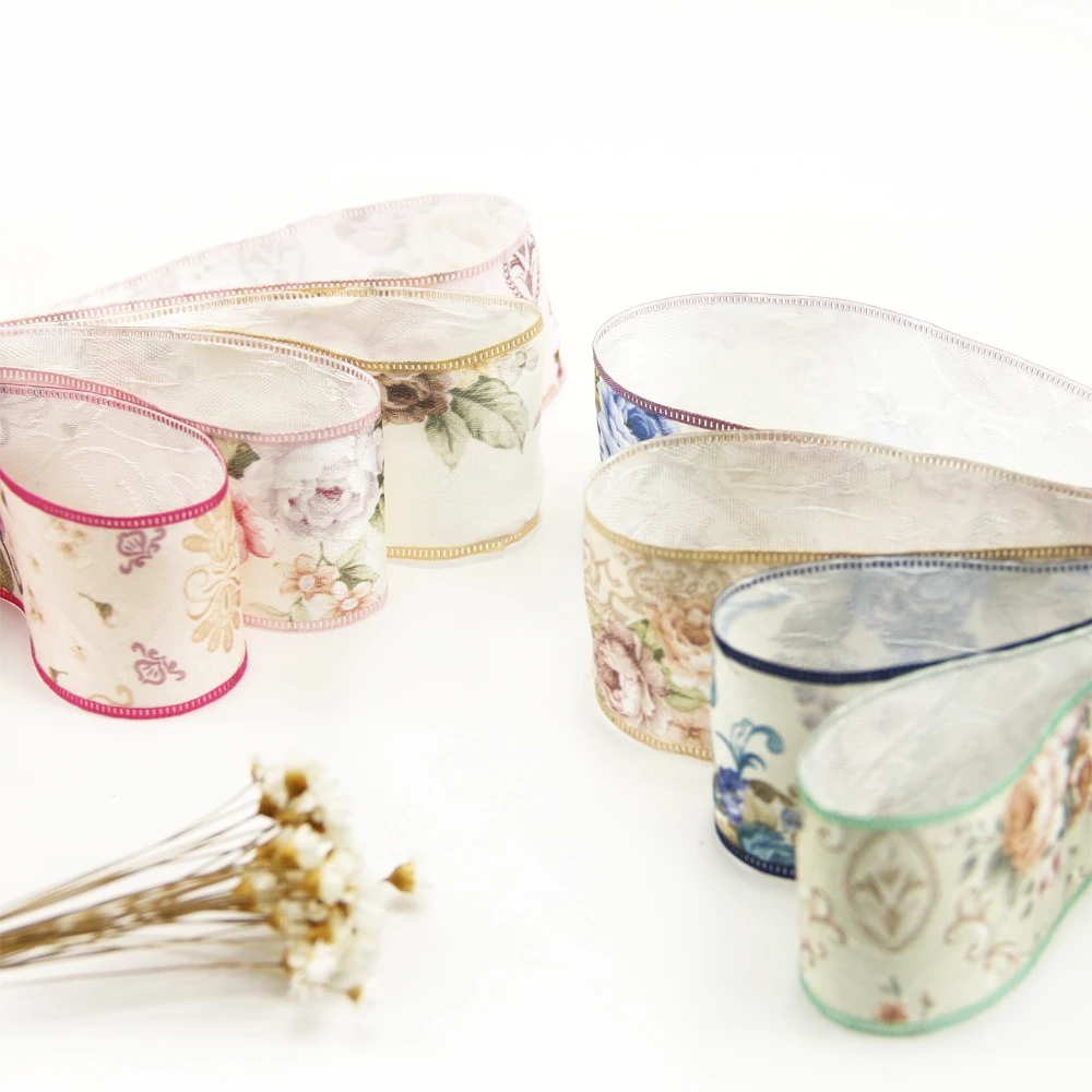 С изображением рождественского цветка набивная льняная лента 25yds DIY материалы