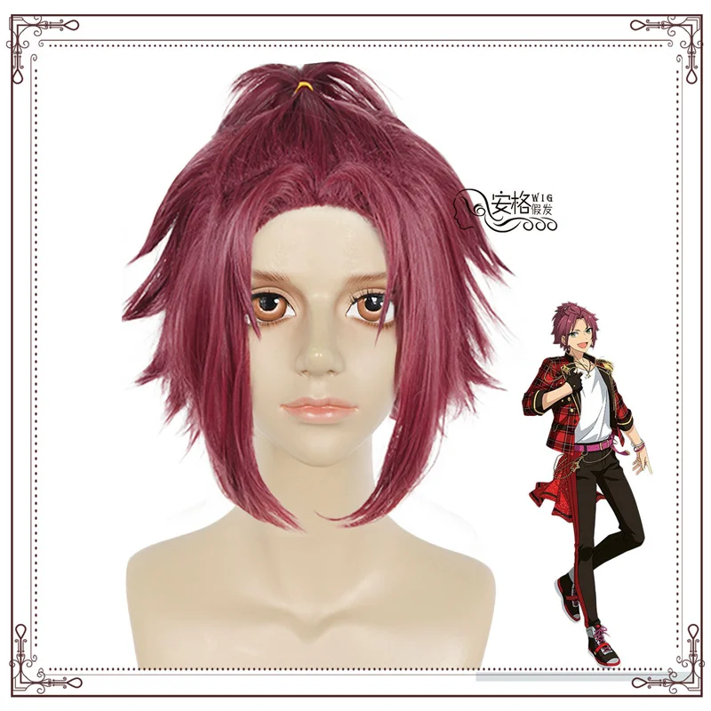 

New Ensemble Stars Isara Mao Cosplay Wig Short Dark Purple Red Heat Resistant Synthetic Hair Wig + Free Wig Cap