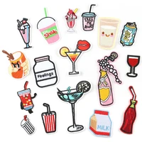 17pcs cartoon drink bottle iron on embroidered patches for clothes hat jeans sticker sew on diy patch applique decor badge