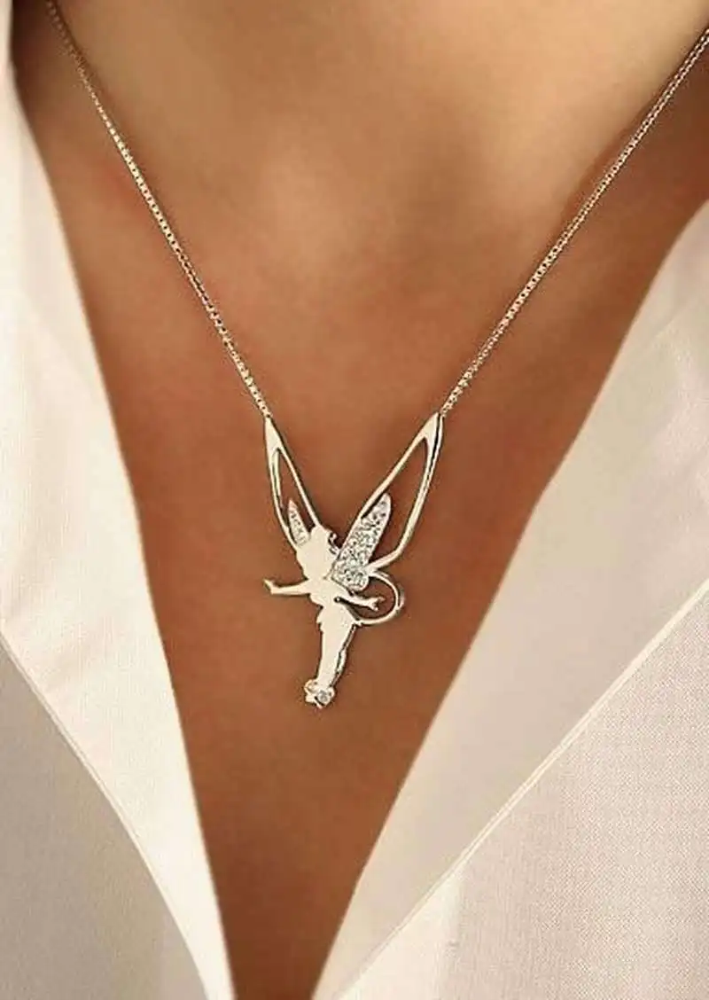 

2020 Women Necklace Flower Fairy Elf Necklace For Women Girl Cute Angel Wings Believe Crystal Pendant Necklaces Jewelry Gift