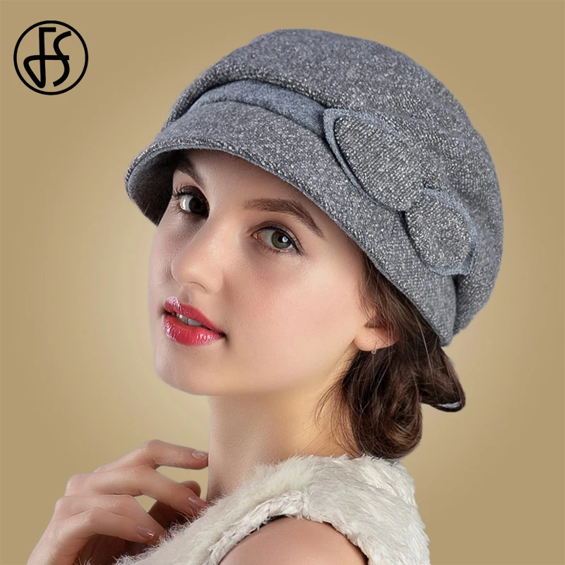 FS элегантные женские береты для женщин шерстяная фетровая шапка зимняя теплая с
