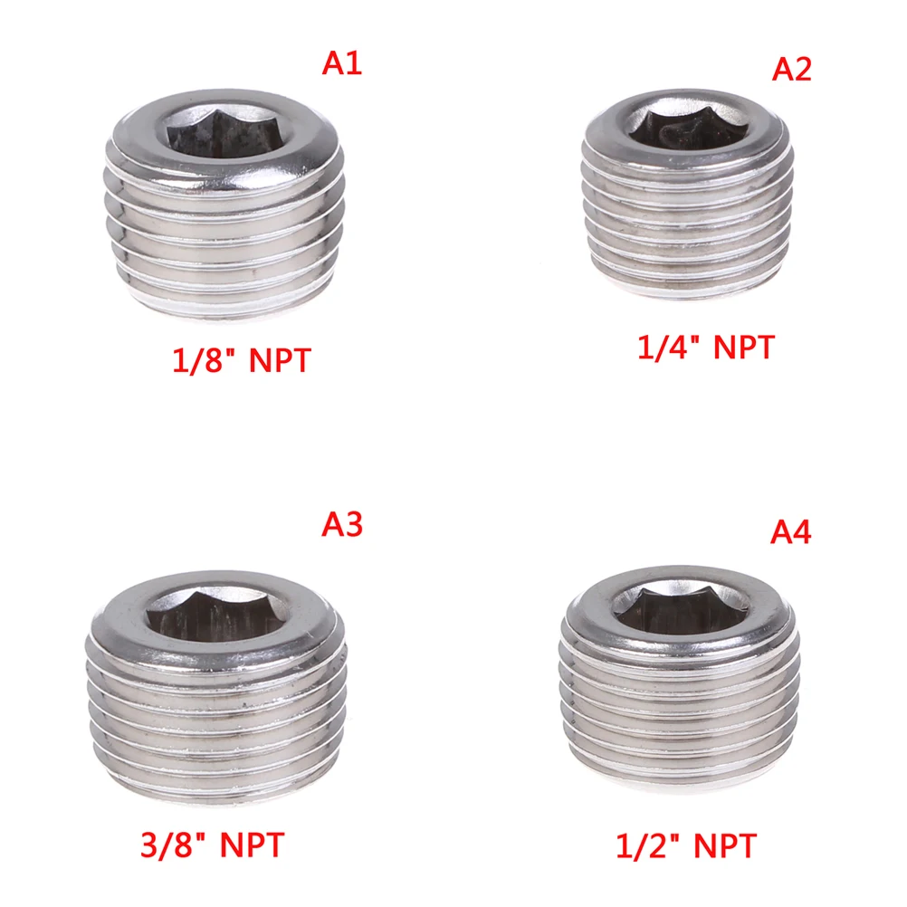 

Silver 1/8" 1/4" 3/8" 1/2" NPT Male SS304 Stainless Steel Countersunk End Plug Internal Hex Head Socket Pipe Fitting
