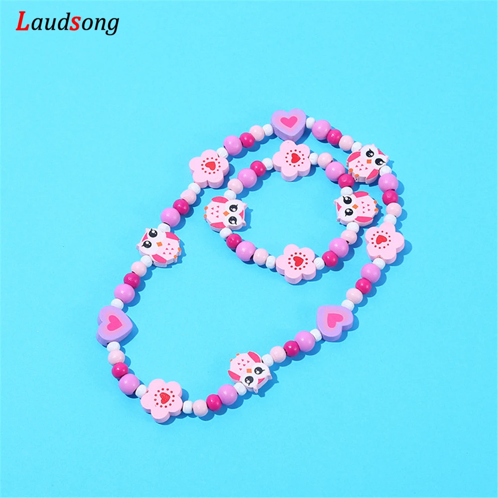 Детский милый мультяшный деревянный цветок животное детский свитер ожерелье