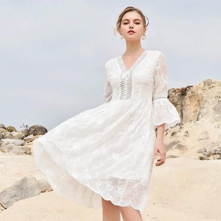 Женское шифоновое платье с вышивкой Shelise белое принцессы V-образным вырезом и