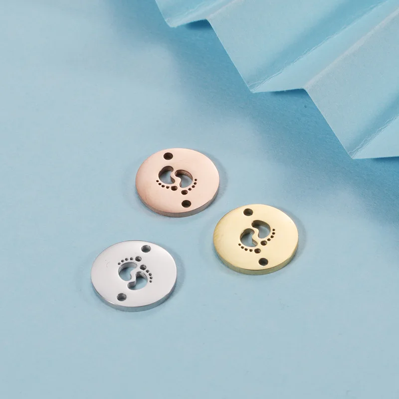 

DIY диск с двойным отверстием полые модные простые маленькие ножки кулон ювелирные изделия 50 шт. 15 мм зеркальные полированные аксессуары из нержавеющей стали