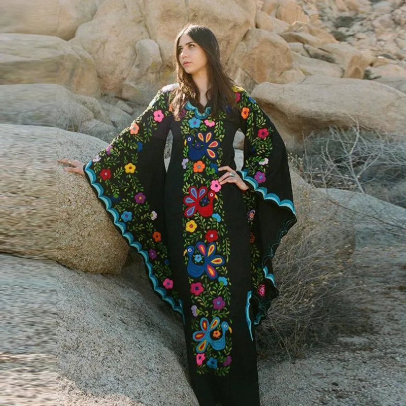 Роскошное вышитое летнее пляжное платье Boho с расклешенными рукавами, хлопковая туника, женский пляжный купальник, накидка, халат de plage A204