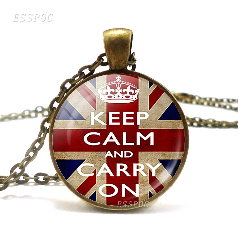 Надпись Keep Calm And Carry On Флаг Великобритании красно-синий кулон стеклянные кабошоны